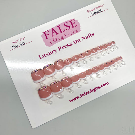 Full Set: Pink Frenchie Glam Toenails