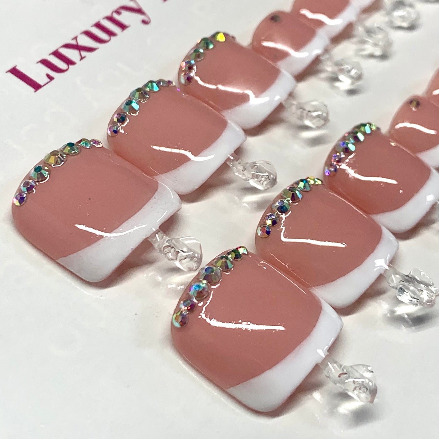 Full Set: Pink Frenchie Glam Toenails